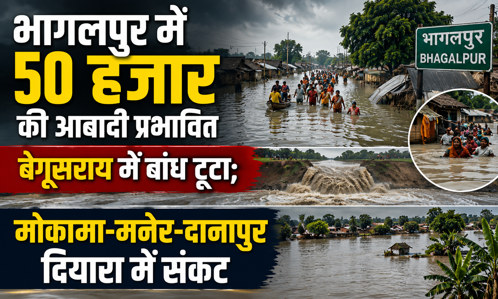 भागलपुर में 50 हजार की आबादी प्रभावित, बेगूसराय में बांध टूटा; मोकामा-मनेर-दानापुर दियारा में संकट